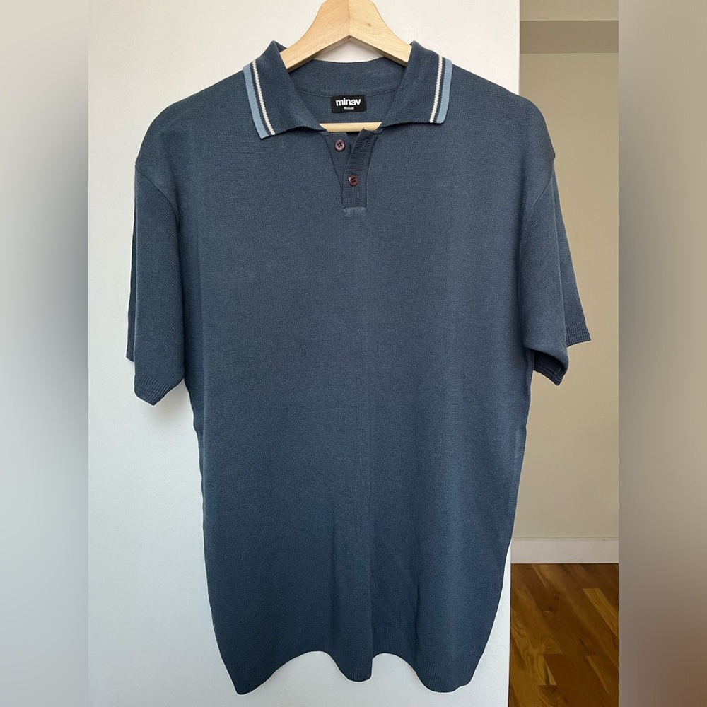 MINAV (Korean brand on Musinsa) Men’s Short Sleeve Knit Sweater Blue Size M